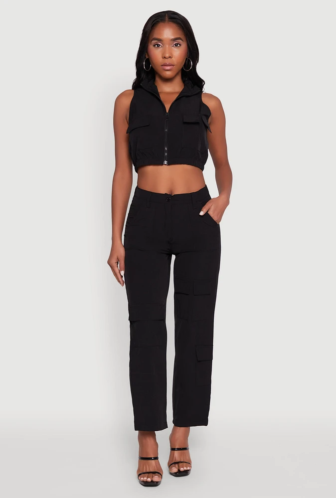 Womens High Waisted Wide Leg Stretch Cargo Pants,