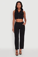 Womens High Waisted Wide Leg Stretch Cargo Pants,