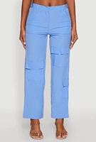 Womens High Waisted Wide Leg Stretch Cargo Pants, Blue, Size M