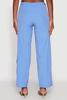Womens High Waisted Wide Leg Stretch Cargo Pants, Blue, Size M