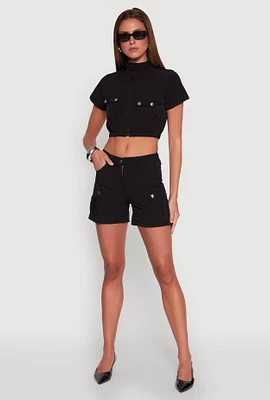 Womens High Waisted Cargo Shorts,