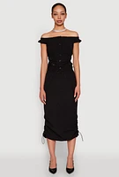 Womens Toggle Drawstring Hem Midi Cargo Skirt, Black, Size S