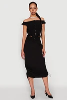 Womens Toggle Drawstring Hem Midi Cargo Skirt, Black, Size S