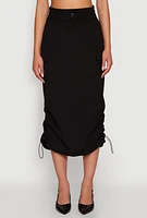Womens Toggle Drawstring Hem Midi Cargo Skirt, Black, Size S