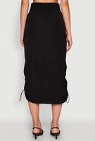 Womens Toggle Drawstring Hem Midi Cargo Skirt, Black, Size S