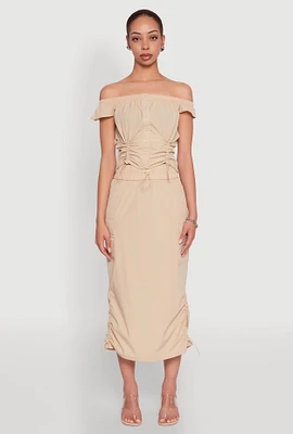 Womens Toggle Drawstring Hem Midi Cargo Skirt,