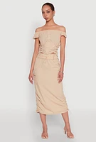 Womens Toggle Drawstring Hem Midi Cargo Skirt,