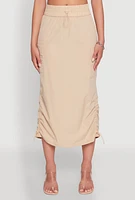 Womens Toggle Drawstring Hem Midi Cargo Skirt,