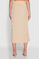 Womens Toggle Drawstring Hem Midi Cargo Skirt,