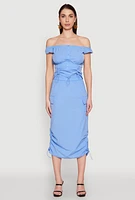 Womens Toggle Drawstring Hem Midi Cargo Skirt, Blue, Size L