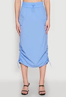 Womens Toggle Drawstring Hem Midi Cargo Skirt, Blue, Size L