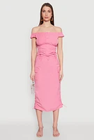 Womens Toggle Drawstring Hem Midi Cargo Skirt, Pink,