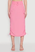 Womens Toggle Drawstring Hem Midi Cargo Skirt, Pink,