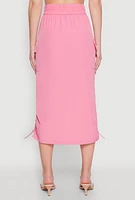 Womens Toggle Drawstring Hem Midi Cargo Skirt, Pink,