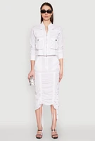 Womens High Waisted Grommet Detail Drawstring Skirt, White, Size L