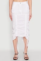 Womens High Waisted Grommet Detail Drawstring Skirt, White, Size L