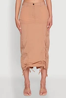 Womens High Waisted Grommet Detail Drawstring Skirt, Beige, Size M