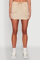 Womens Nylon Drawstring Mini Skirt, Khaki, Size L