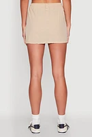 Womens Nylon Drawstring Mini Skirt, Khaki, Size L