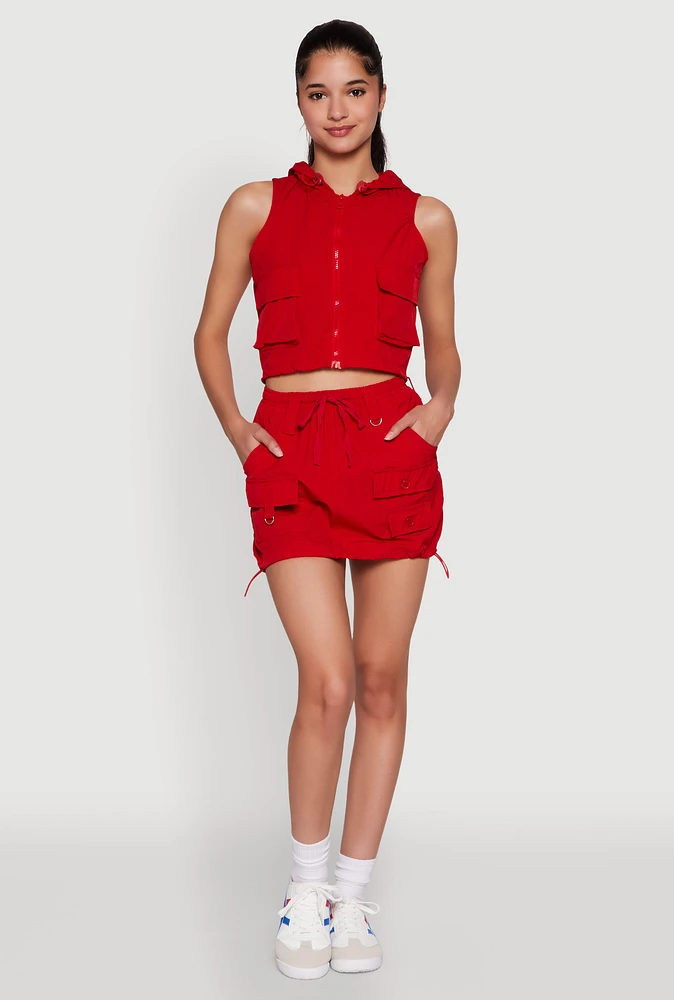 Womens Nylon Drawstring Mini Skirt, Red, Size S