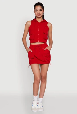 Womens Nylon Drawstring Mini Skirt, Red, Size S