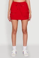 Womens Nylon Drawstring Mini Skirt, Red, Size S