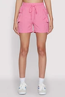 Womens Drawstring Waist Cargo Shorts, Pink, Size M