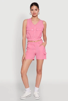 Womens Nylon Cargo Shorts, Pink, Size S