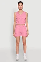 Womens Nylon Cargo Shorts, Pink, Size S