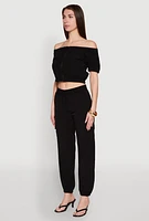 Womens Puff Sleeve Zip Front Crop Top, Black, Size XL