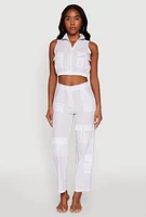 Womens Zip Front Cargo Pocket Windbreaker Vest, White, Size S