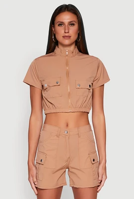 Womens Nylon Utility Zip Front Top,