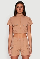 Womens Nylon Utility Zip Front Top,