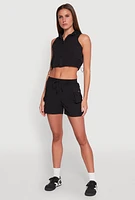 Womens Hooded Drawstring Hem Track Jacket,