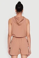 Womens Hooded Drawstring Hem Track Jacket, Beige,