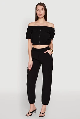 Womens Smocked High Waisted Cargo Joggers,