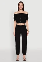 Womens Smocked High Waisted Cargo Joggers,