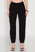 Womens Smocked High Waisted Cargo Joggers,