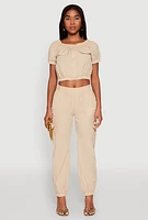 Womens Smocked High Waisted Cargo Joggers,