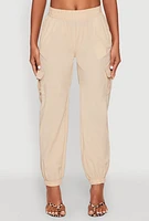 Womens Smocked High Waisted Cargo Joggers,