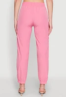 Womens Smocked High Waisted Cargo Joggers, Pink, Size S