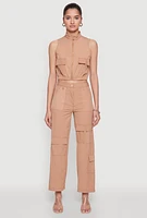 Womens High Waisted Nylon Cargo Pants, Khaki, Size XL