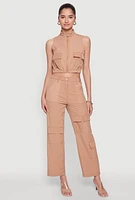 Womens High Waisted Nylon Cargo Pants, Khaki, Size XL