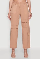Womens High Waisted Nylon Cargo Pants, Khaki, Size XL