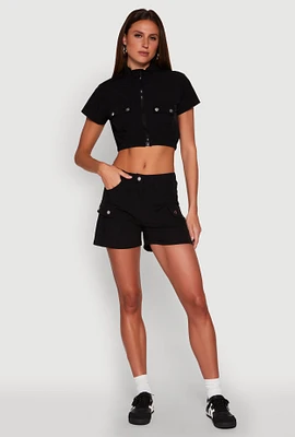 Womens High Waisted Cargo Pocket Shorts,