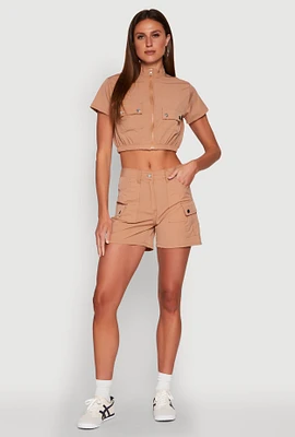 Womens High Waisted Cargo Pocket Shorts,