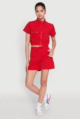 Womens High Waisted Cargo Pocket Shorts, Red, Size L