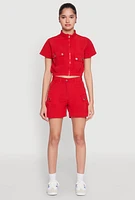 Womens High Waisted Cargo Pocket Shorts, Red, Size L