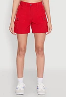 Womens High Waisted Cargo Pocket Shorts, Red, Size L