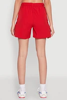 Womens High Waisted Cargo Pocket Shorts, Red, Size L